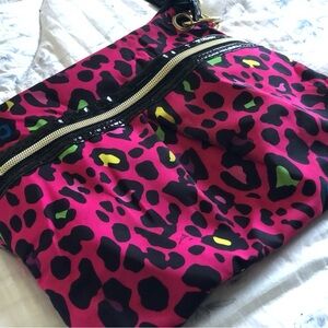 BETSEY JOHNSON Leopard Animal Print Nylon Crossbody Hot Pink Bag
